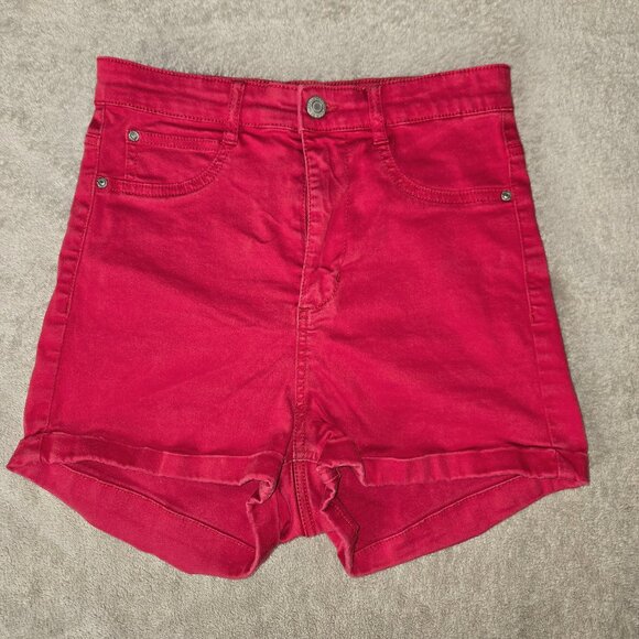 Pull & Bear Red Denim High-Waisted women's Shorts - Size 26 - Picture 1 of 8